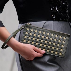 Olive Green Leather Clutch