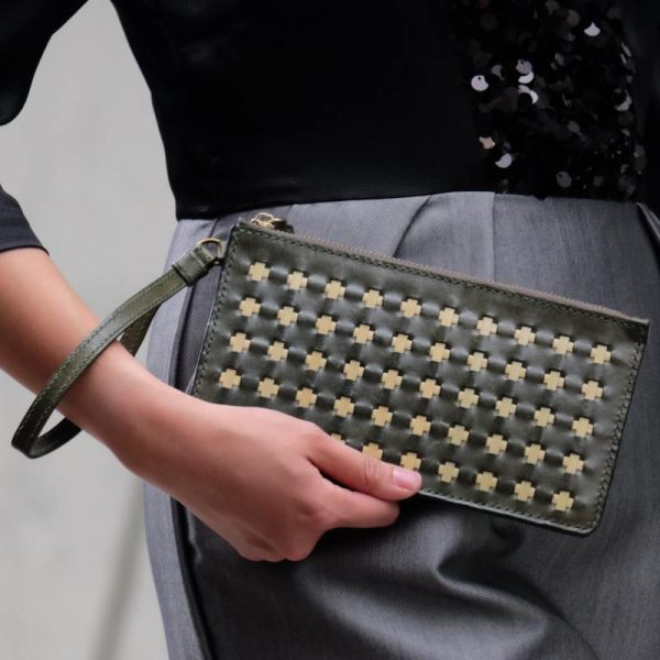 Olive Green Leather Clutch