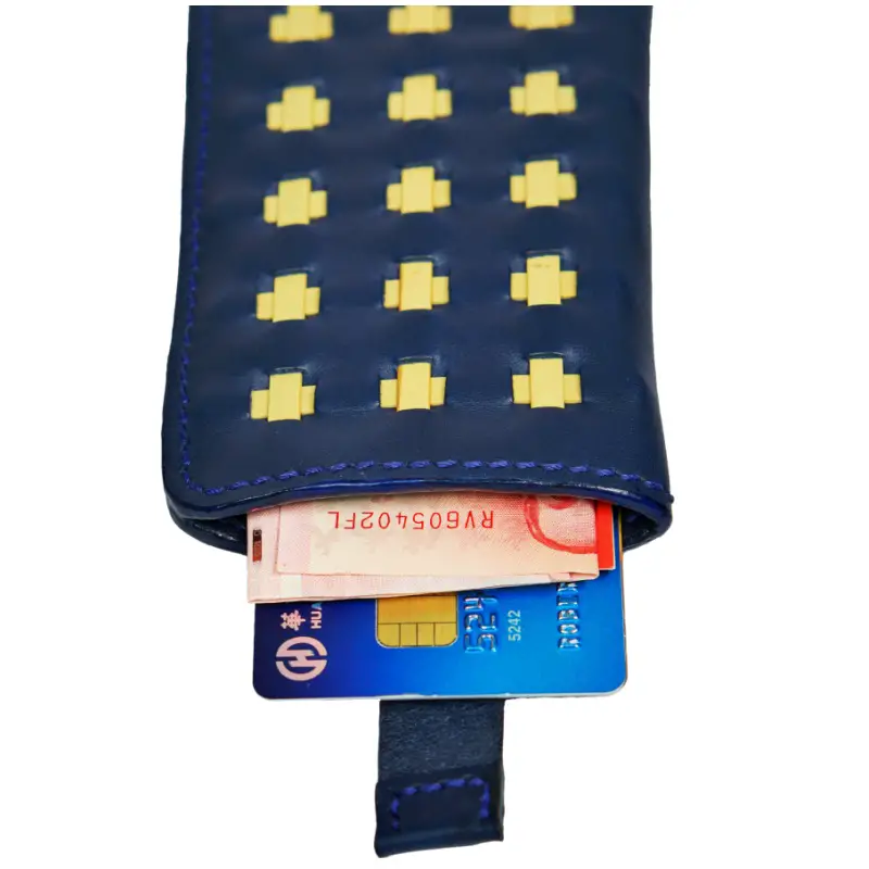marine blue wallet open up