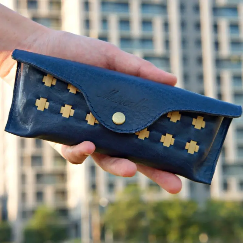 leather glasses case blue