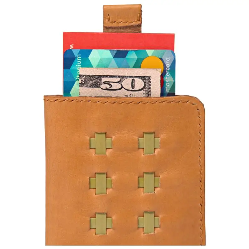slim wallet brown closeup