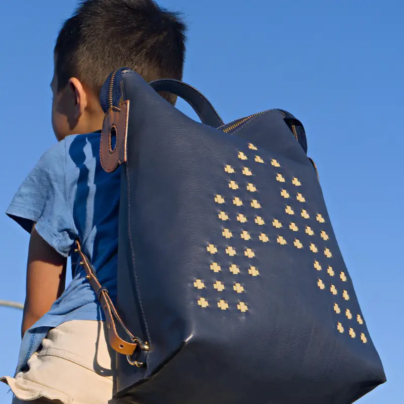 Woven sales leather backpack
