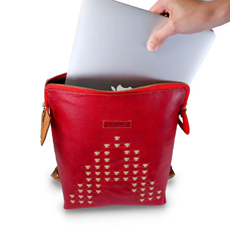 red backpack purse macbook air