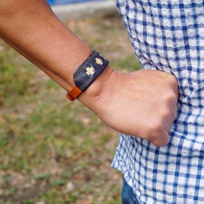 Men’s Leather Bracelet in Woven Bamboo